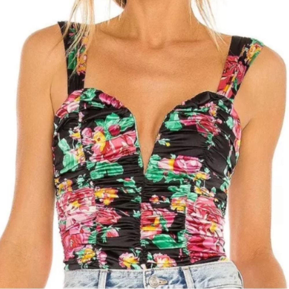 For Love And Lemons Jolie Black Floral Tank Bodysuit